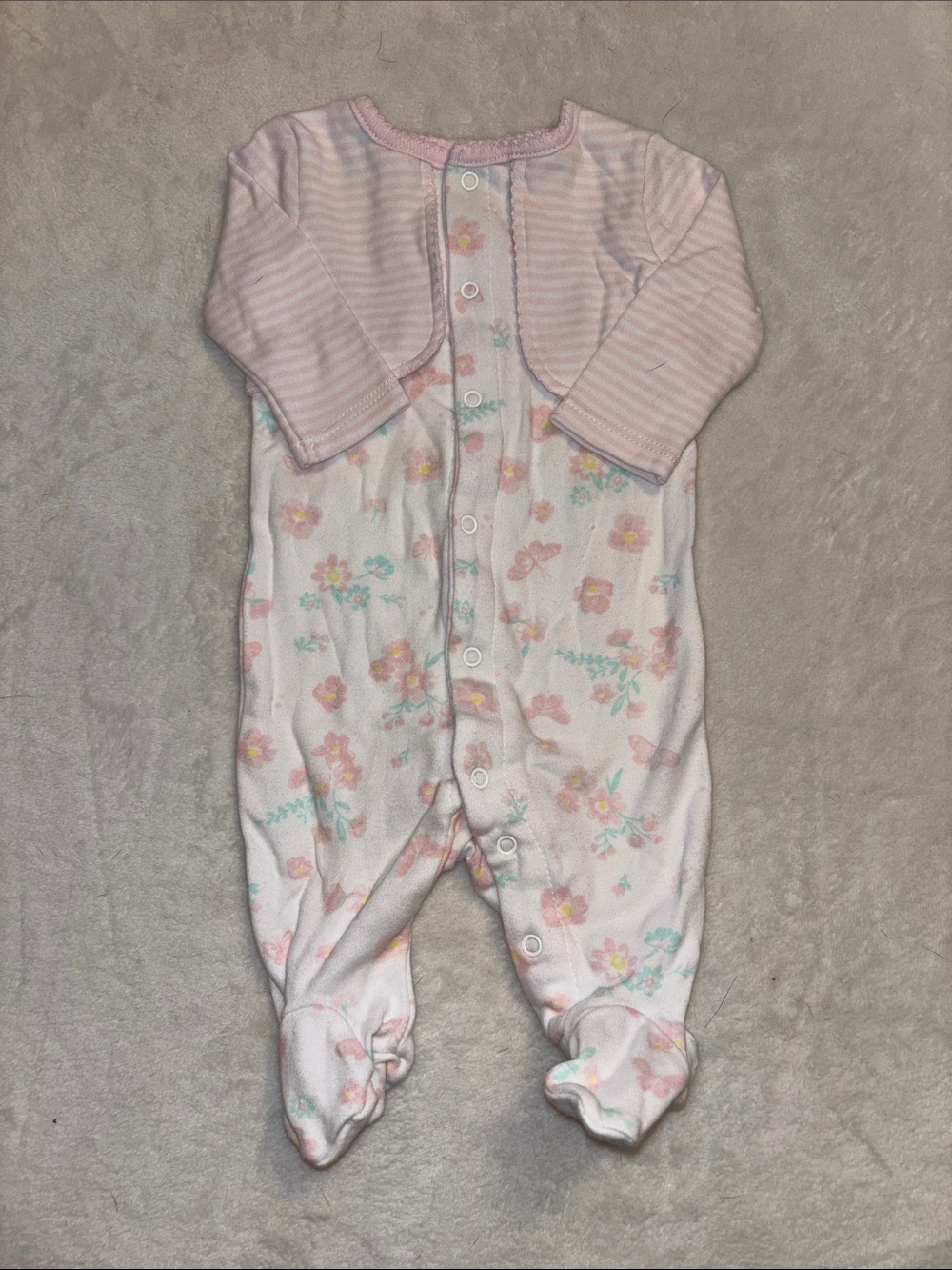 Rococo Pink Floral Footed Baby One-Piece with Snap Front sleeper newborn